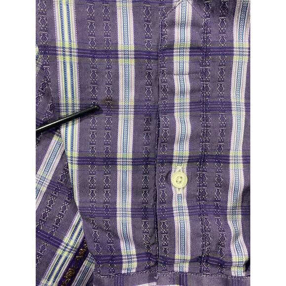 Robert Graham Shirt Mens Large Purple Plaid Floral Stripe Button Up - Picture 14 of 16
